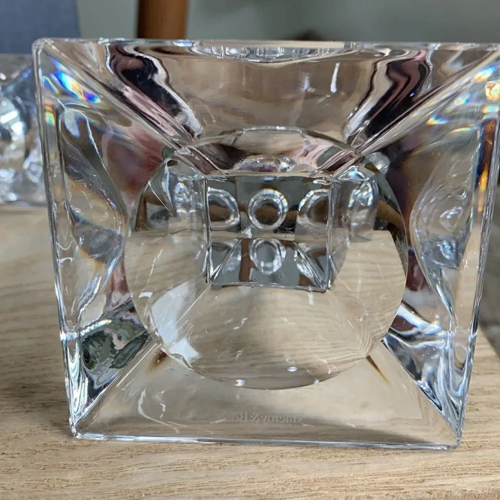 Vintage Pair Of Villeroy & Boch Crystal Pisa Design Candleholders W/Original Box